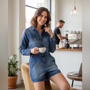Lee Blue Denim Romper long sleeve shorts